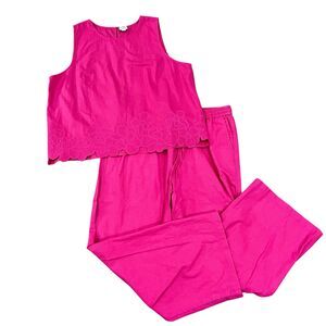 J. Crew Pink High Neck Swing Top Embroidered Matching Set Linen Blend XXL 16